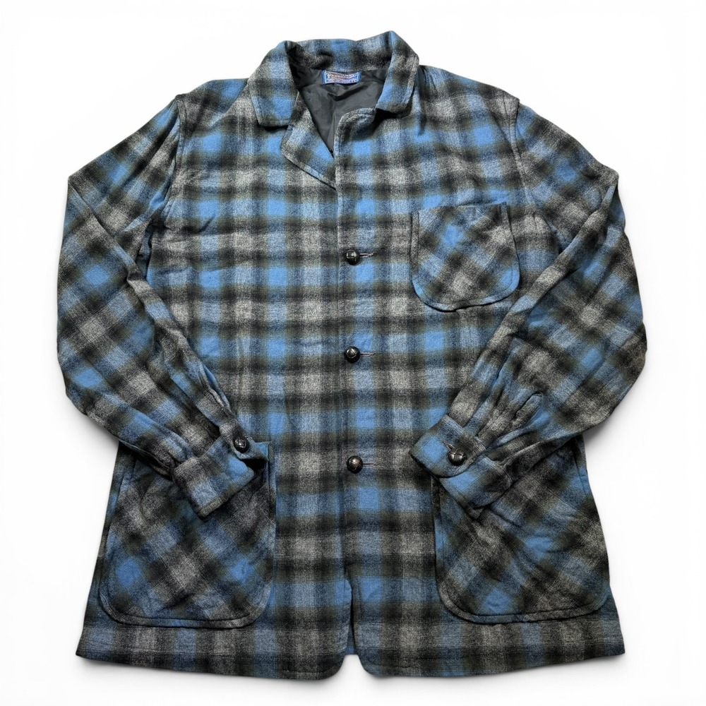 Vintage 60's  Pendleton Wool Blazer Chore Shirt Jacket Blue Men's Small